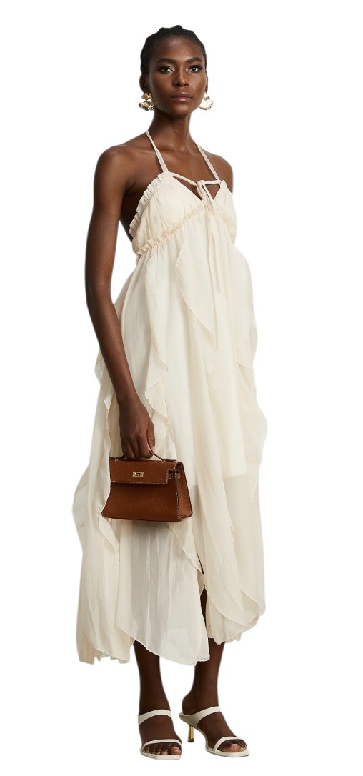 Miss Rosier axelle tulle pleated midi dress in ivory